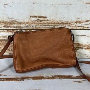 MARGOT New York SLIM Cognac BROWN Leather CROSSBODY Shoulder Bag ZIPPER Purse